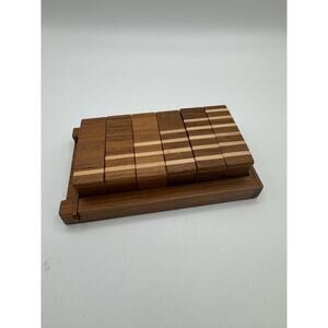 Vintage Genuine Burma Teak Napkin Ring Set w Holder Mid Century Modern ANRI Form